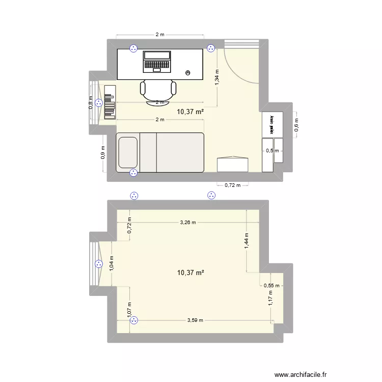 Chambre. Plan de 2 et 21 m² Chambre. Plan de 2 et 21 m²