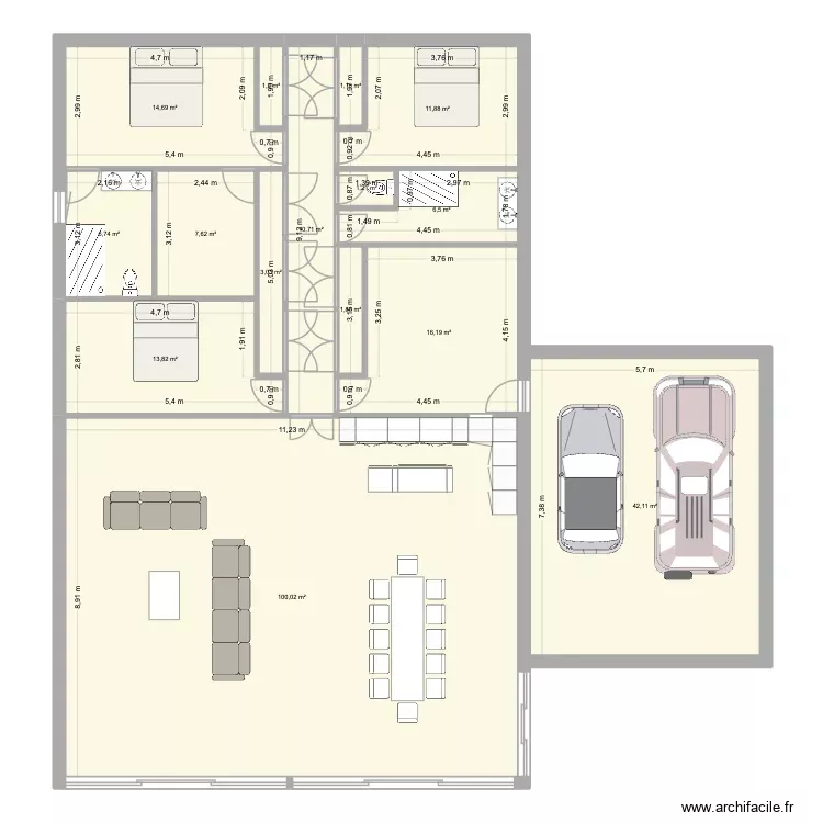 plan 2 rectangles grands - garage a part. Plan de 15 Pièces et 239 m²