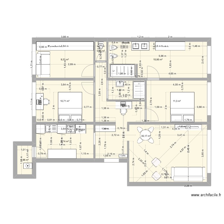 Plan Haute. Plan de 8 pièces et 94 m2