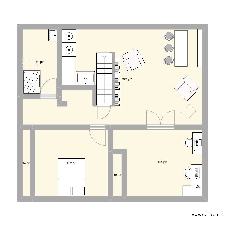 Sous sol. Plan de 6 pièces et 68 m2