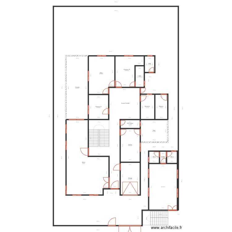 Plan Distribution villa 20x35 RDC 01. Plan de 18 pièces et 319 m2