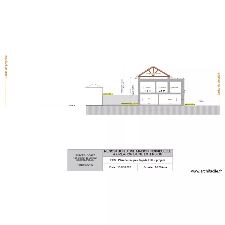 Plan Coupe PROJETTE v3 garage-cave. Plan de 2  et 18 m²