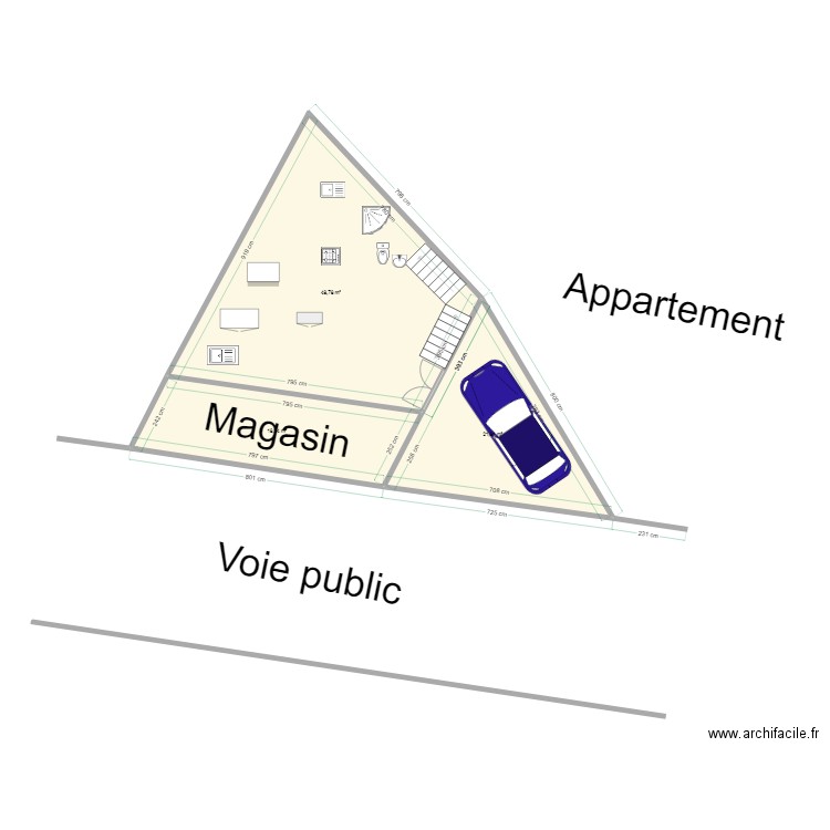 Acher chantier rdc. Plan de 3 pièces et 89 m2