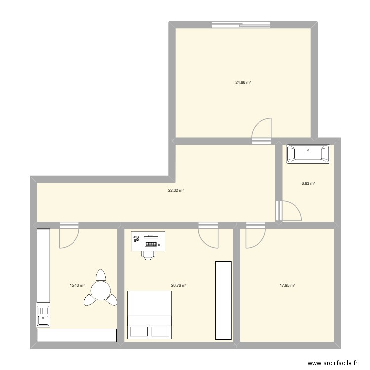 Av. Cour 21. Plan de 6 pièces et 108 m2