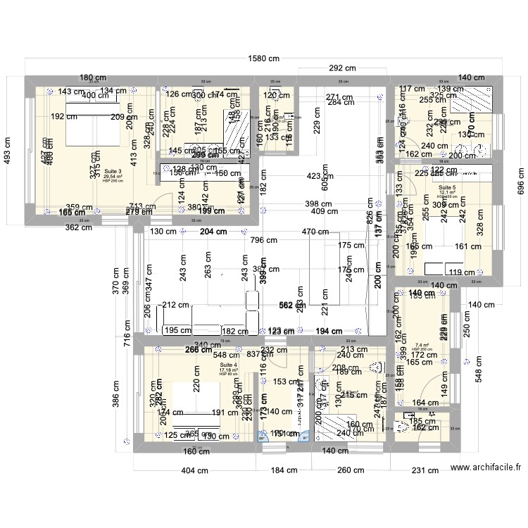 Projet 4. Plan de 12 pièces et 138 m2