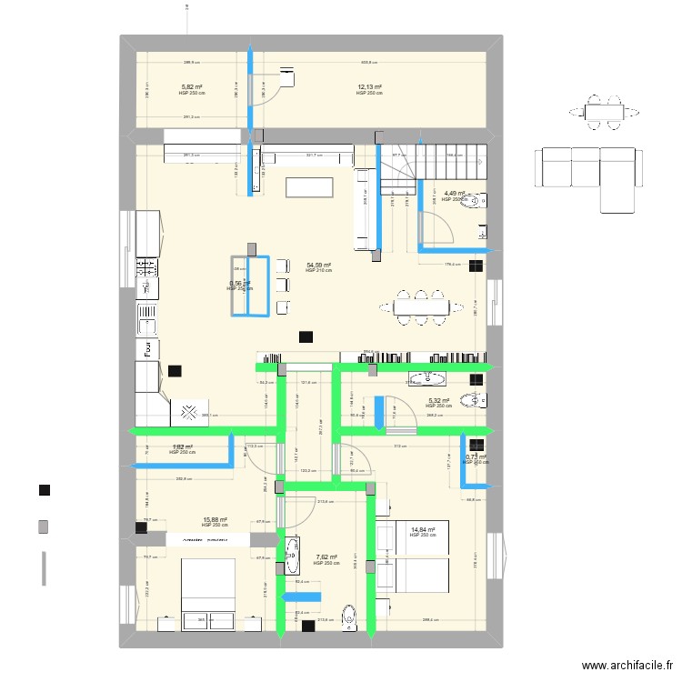 Rez de chaussée - 1er juillet 25. Plan de 11 pièces et 125 m2