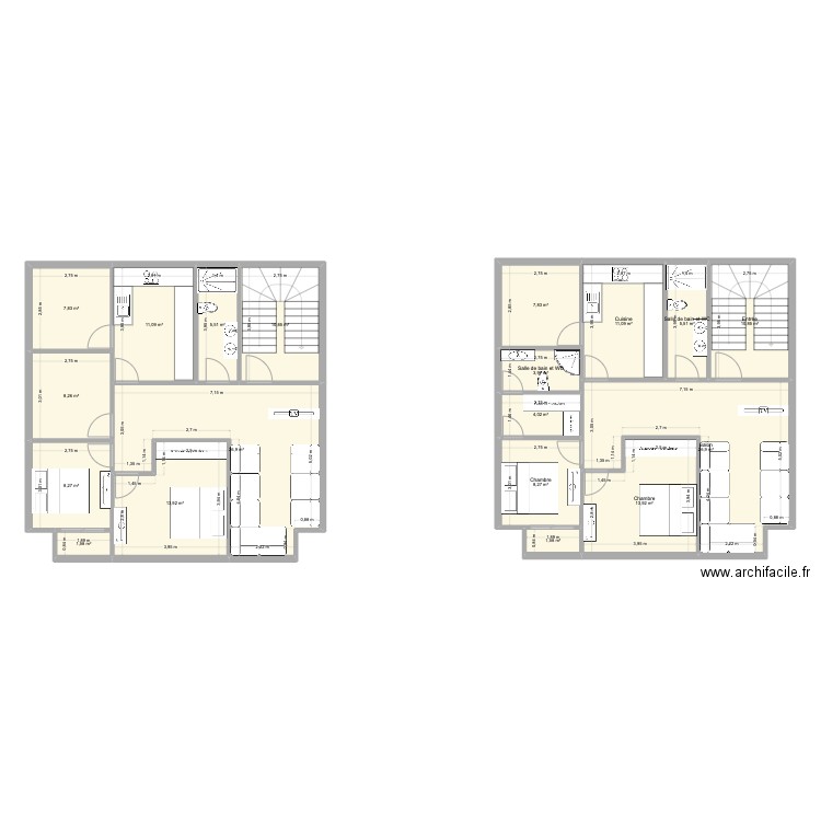 1 er plan Apprtt 2 etages. Plan de 19 pièces et 188 m2