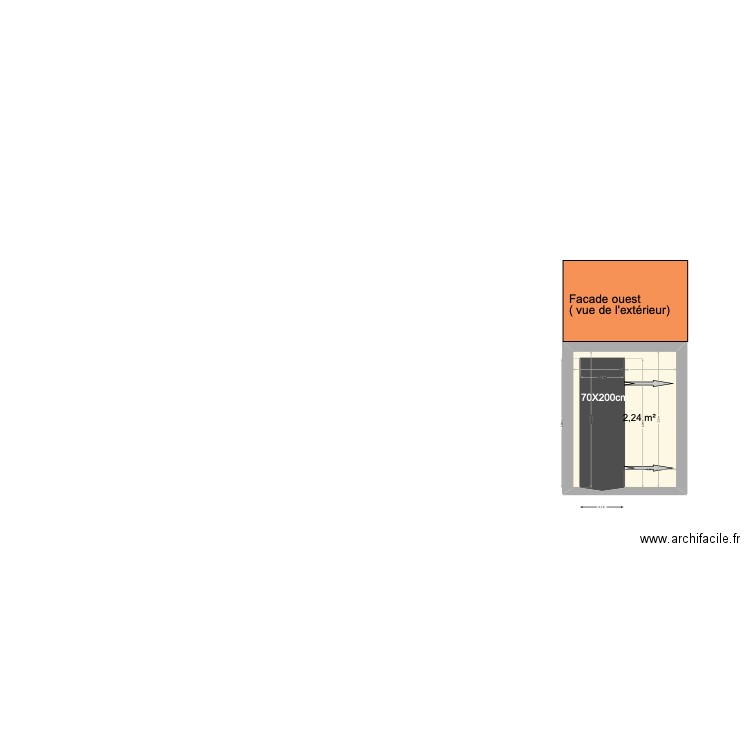 facade ouest. Plan de 1 pièce et 2 m2