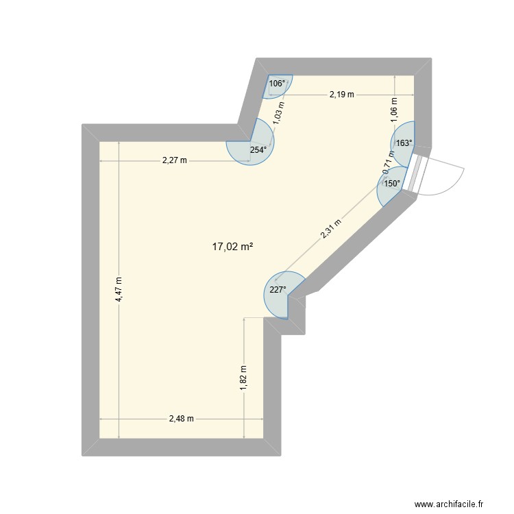 222. Plan de 1 pièce et 17 m2