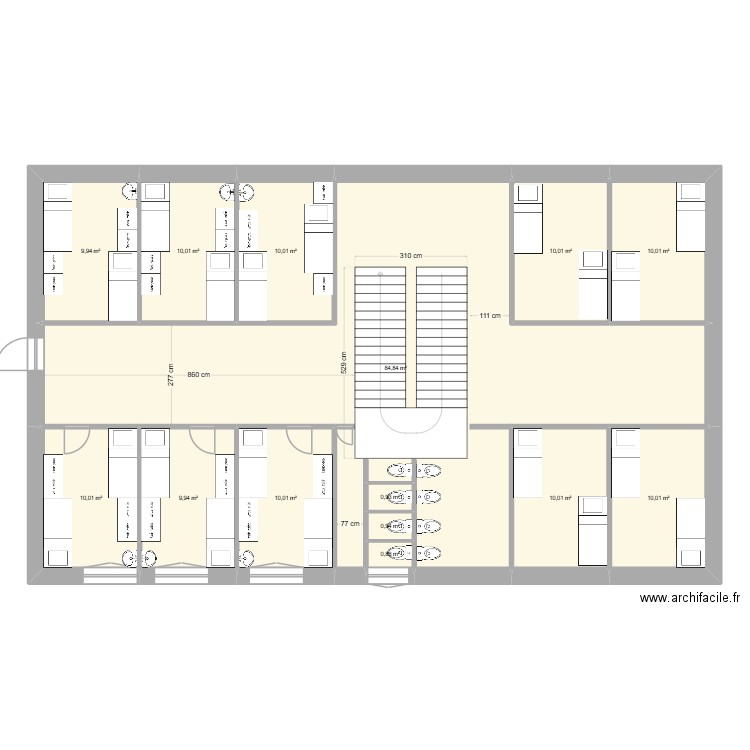 etage 1 yechiva eragny. Plan de 14 pièces et 188 m2