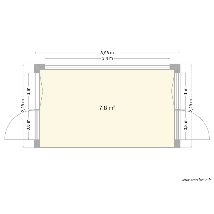 véranda. Plan de 1 pièce et 8 m2
