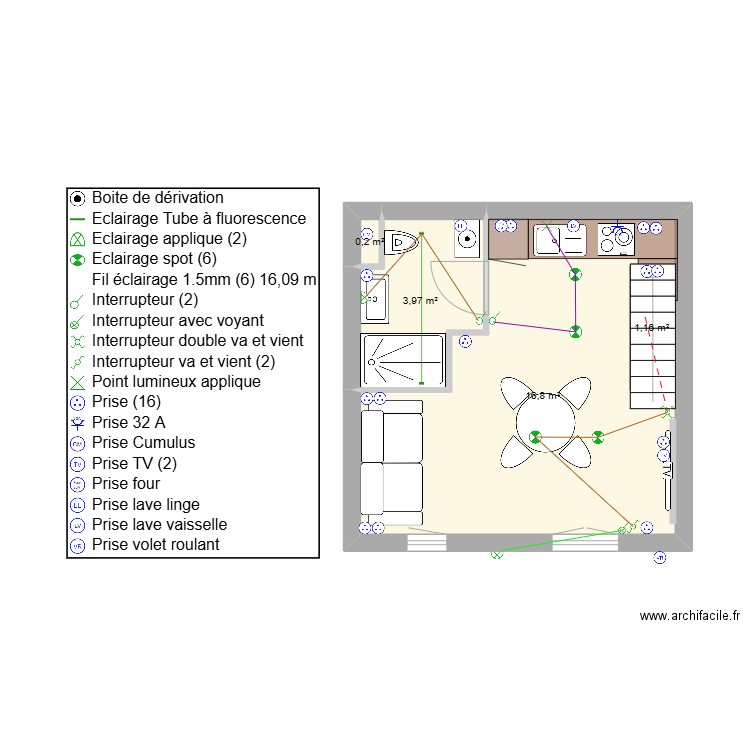 Rompillon Michel. Plan de 8 pièces et 53 m2