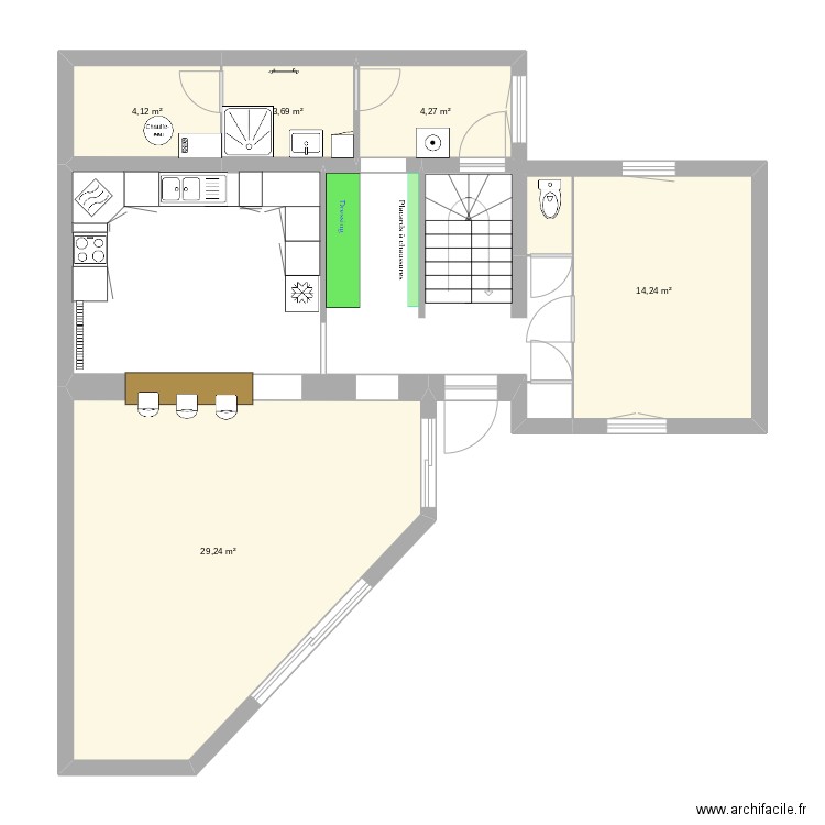 RDC Biho projet. Plan de 5 pièces et 56 m2