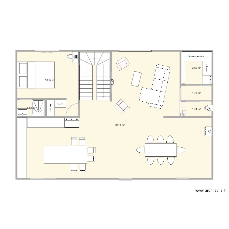 plan rez de chaussée. Plan de 6 pièces et 93 m2