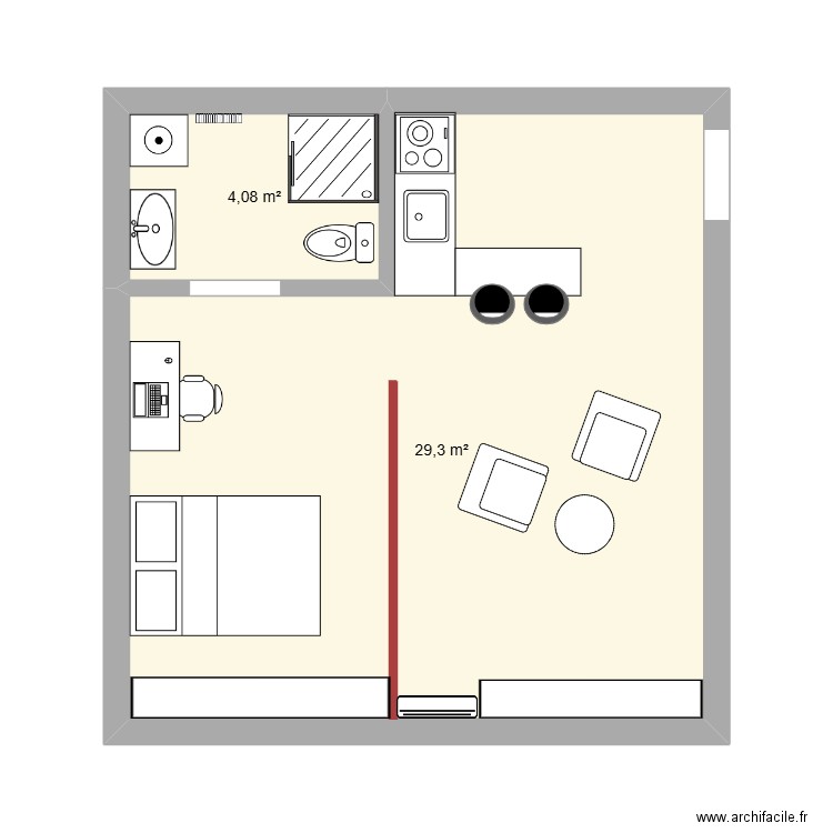 Vaise. Plan de 2 pièces et 33 m2