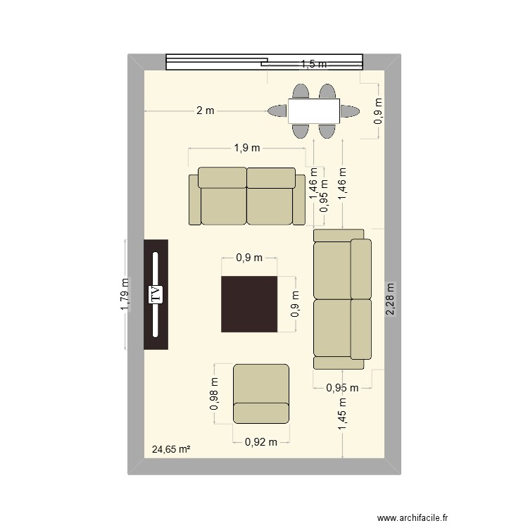 Aménagement Salon 1. Plan de 1 pièce et 25 m2