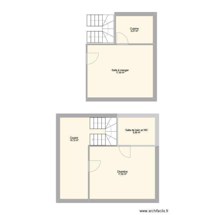 Avant travaux. Plan de 5 pièces et 61 m2