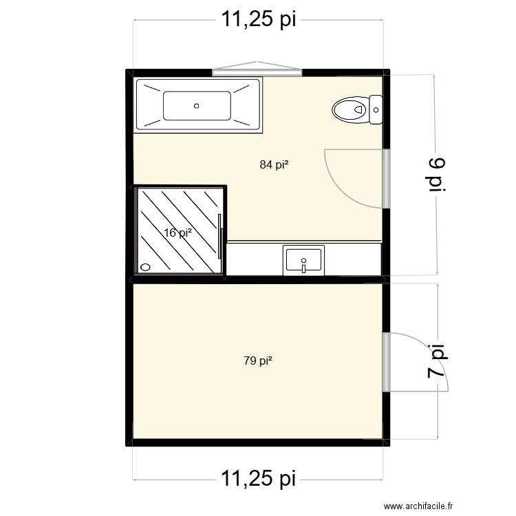 SDB & Walk-in. Plan de 3 pièces et 17 m2