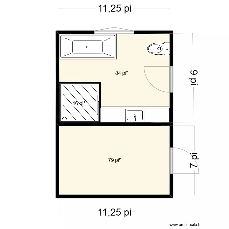 SDB & Walk-in. Plan de 3 pièces et 17 m²
