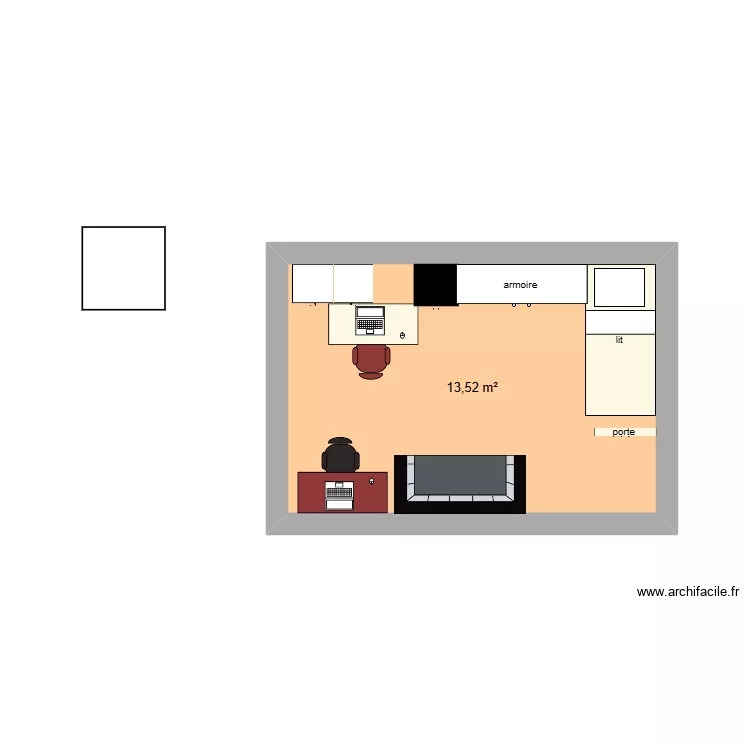 chambre Ulysse et Kylian. Plan de 1  et 14 m²