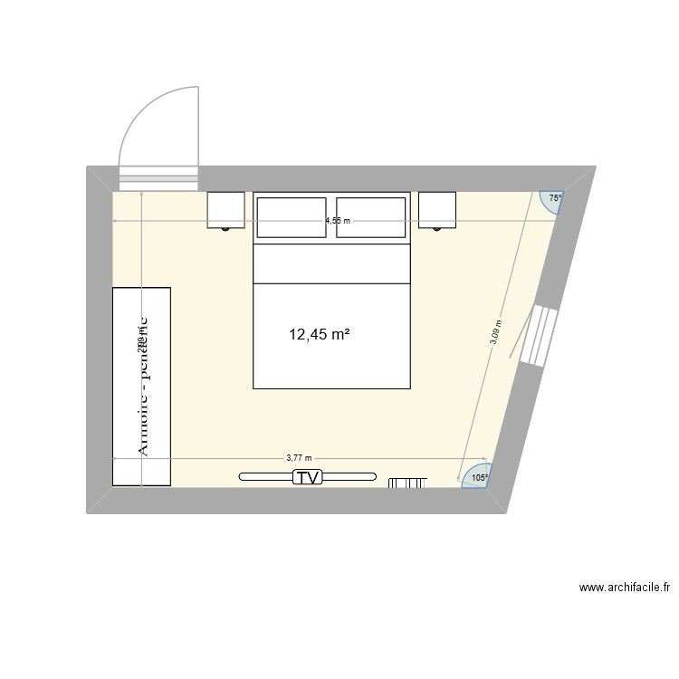 Chambre 1. Plan de 1 pièce et 12 m2