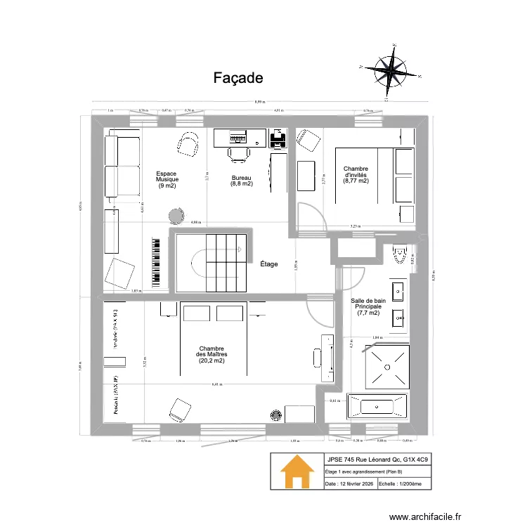 JPSE Agrandissement 2026 Plan B option 2. Plan de 1  et 20 m²