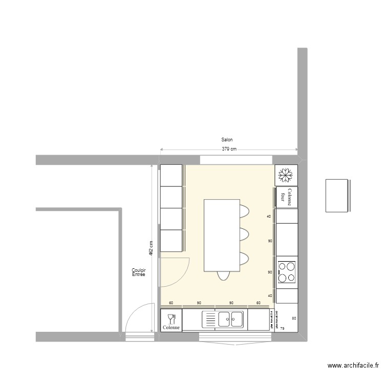 cuisine. Plan de 1 pièce et 17 m2