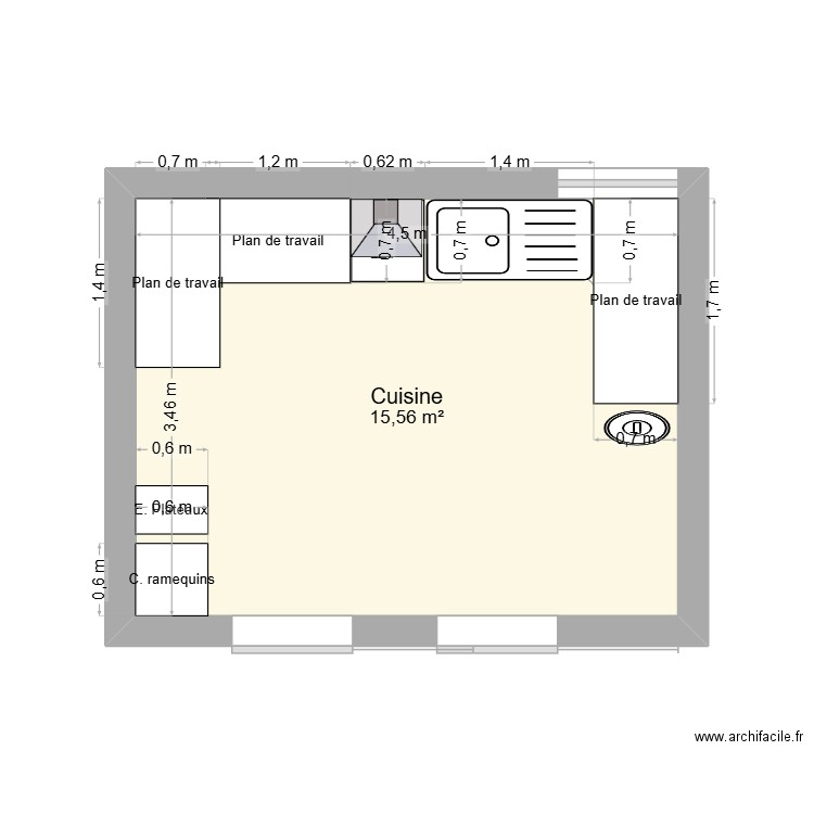 Plonge Landemont EV1. Plan de 1 pièce et 16 m2