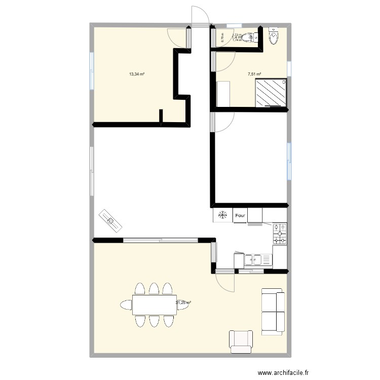 maison. Plan de 4 pièces et 54 m2