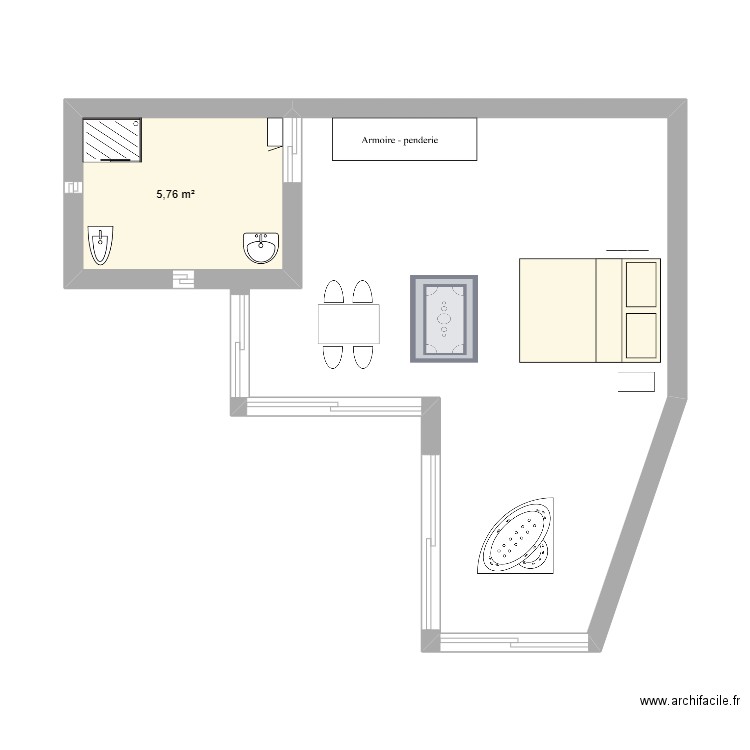 plan chambre spa. Plan de 1 pièce et 6 m2