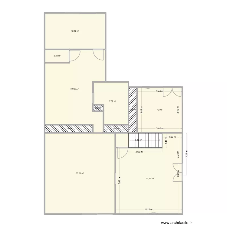 Rdc maison Dalou. Plan de 12 pièces et 128 m²
