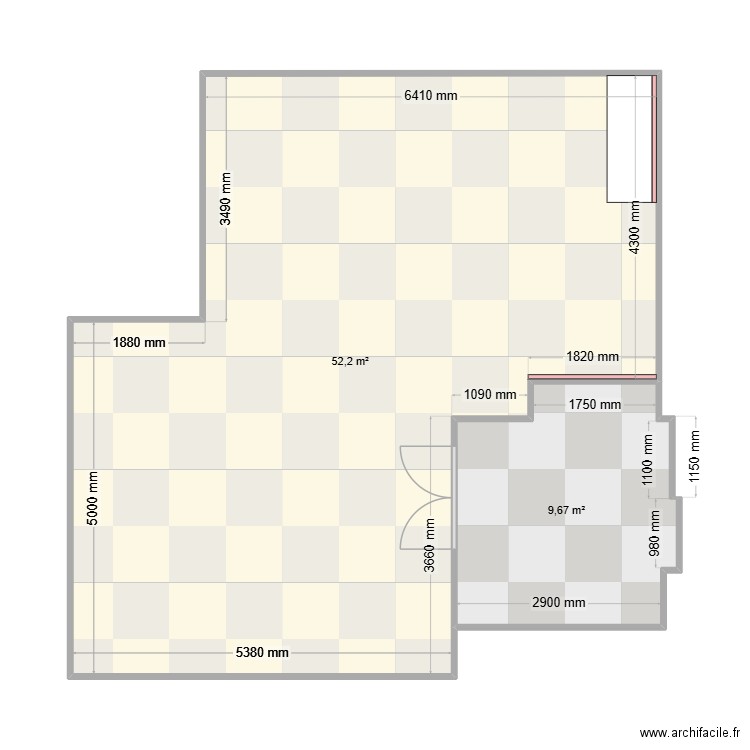 carrellage. Plan de 2 pièces et 62 m2