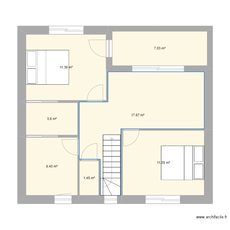 Antoine BISIAU Etage . Plan de 7 pièces et 59 m2