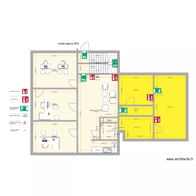 plan de s&eacute;curit&eacute; rdc +r+1. Plan de 18 pièces et 303 m²
