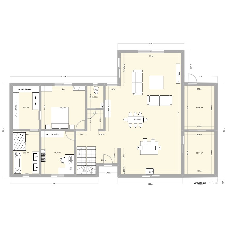 Projet Maison St G RDC. Plan de 8 pièces et 153 m2