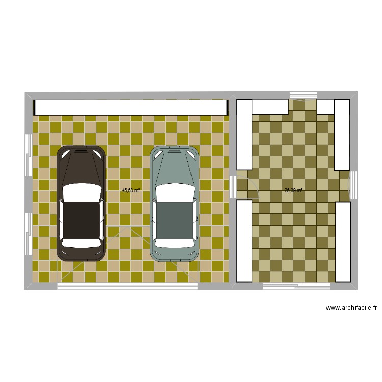 GARAGE 01. Plan de 2 pièces et 72 m2