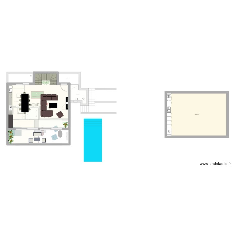 r-1. Plan de 22 pièces et 349 m2