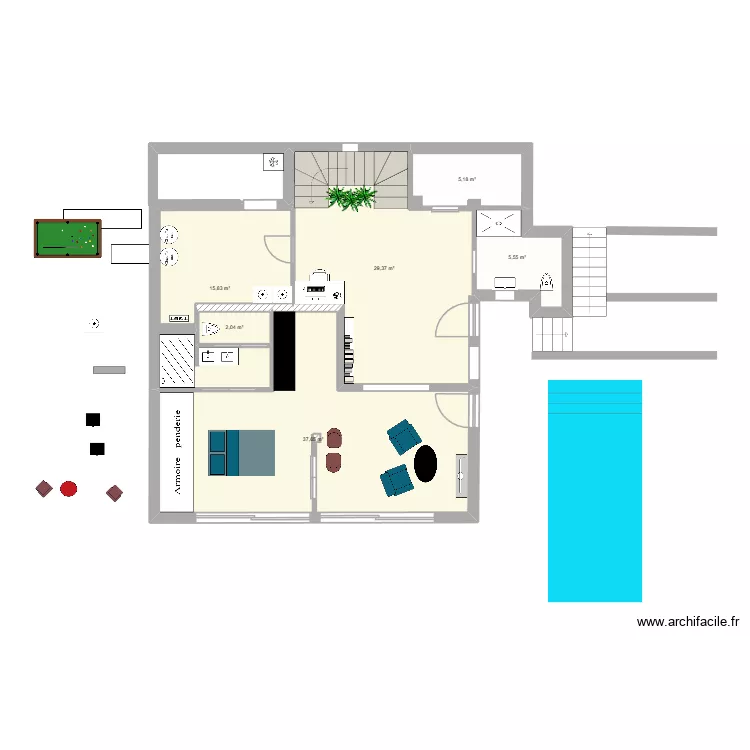 r-1. Plan de 22  et 388 m²