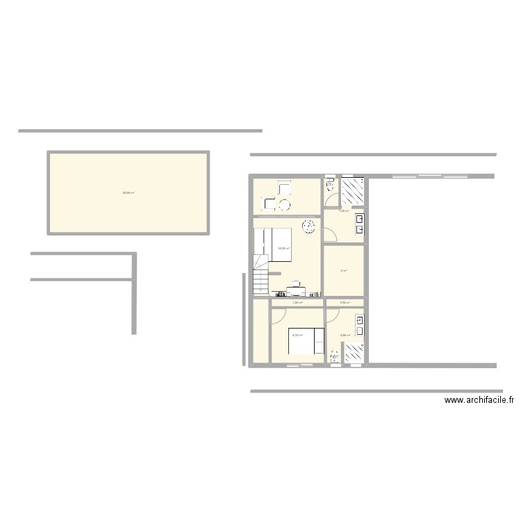 yahoue niveau 2. Plan de 7 pièces et 91 m2