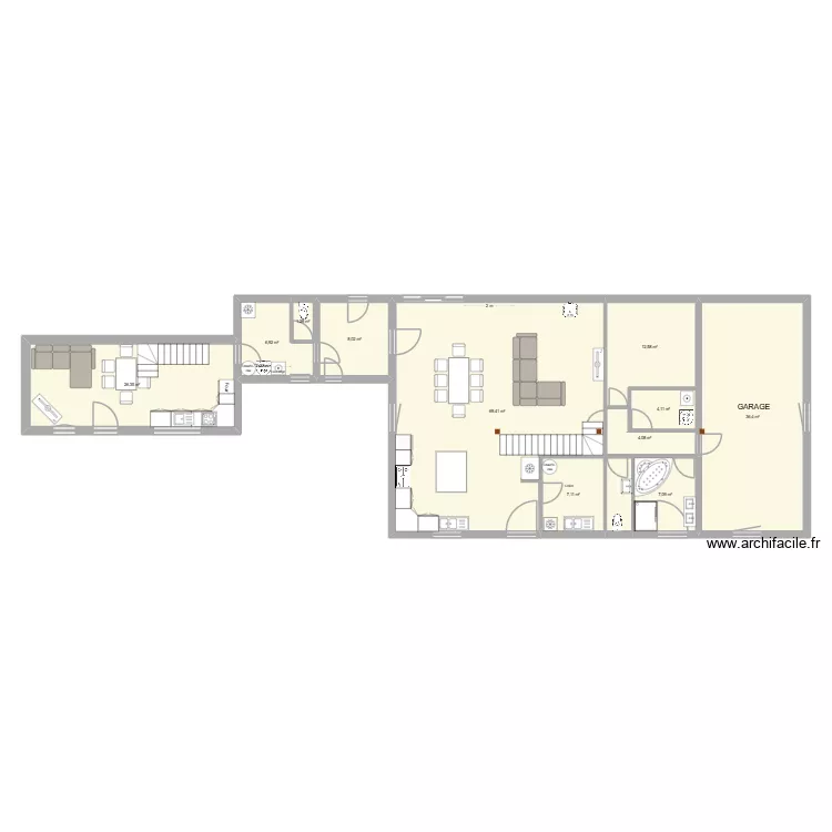 rdc chevrerie avec gite des mari&eacute;s. Plan de 11  et 183 m²