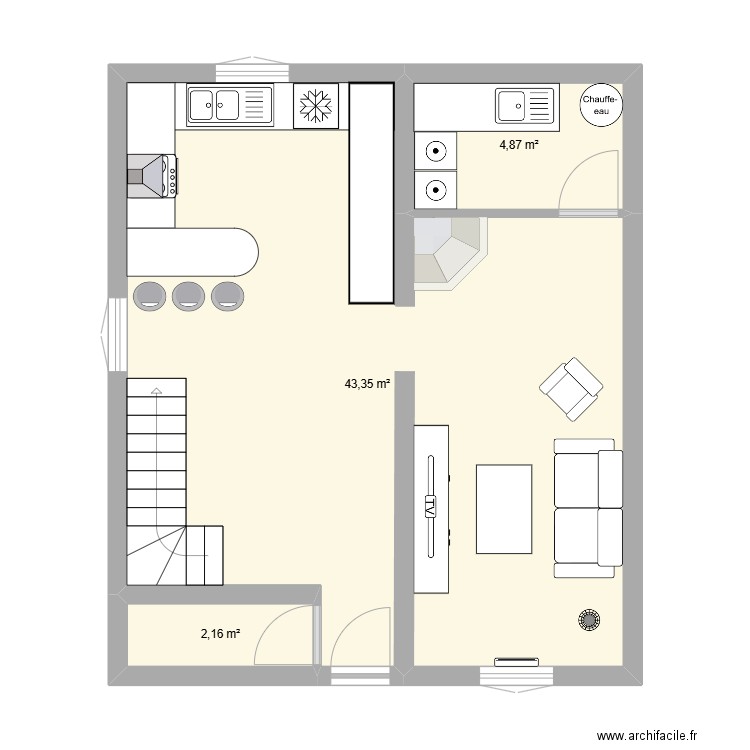 18 Fumel RDC. Plan de 3 pièces et 50 m2
