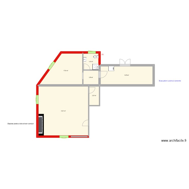 maison de maitre rdc. Plan de 6 pièces et 89 m2