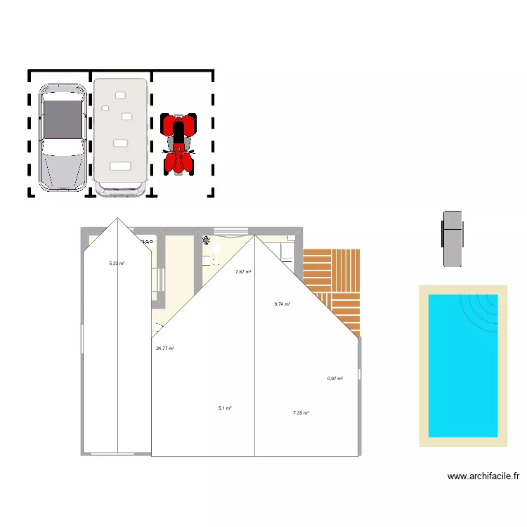 Mai. Plan de 7  et 52 m²