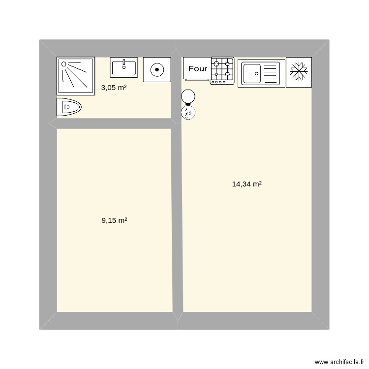 Cabane 2. Plan de 3 pièces et 27 m2