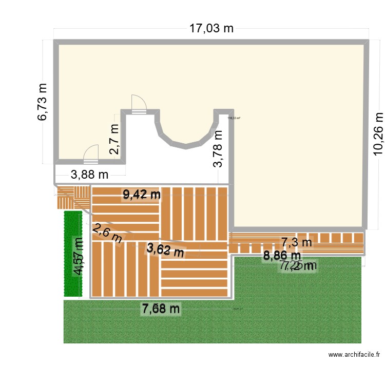 Riou - Montlhéry - Terrasse. Plan de 1 pièce et 116 m2
