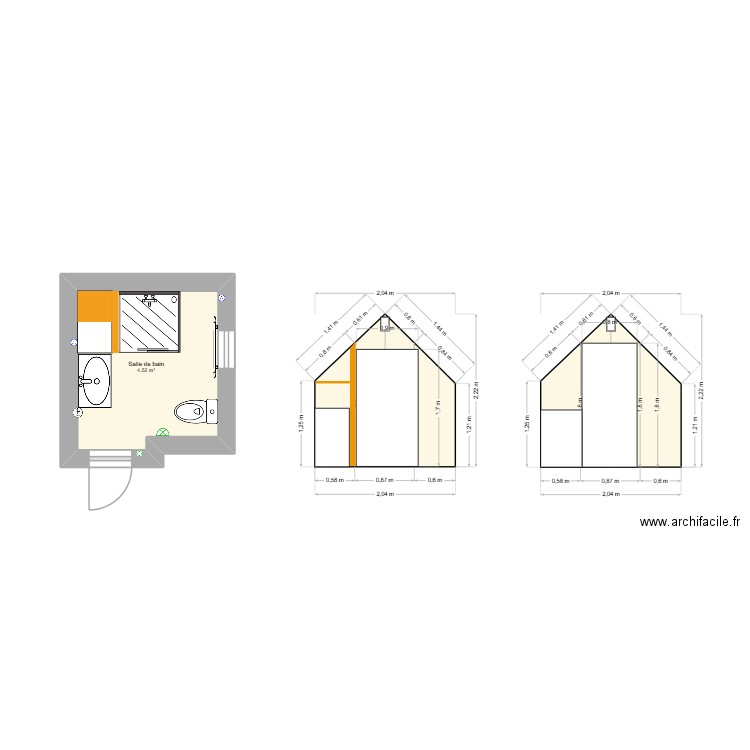 SdB2. Plan de 1 pièce et 5 m2