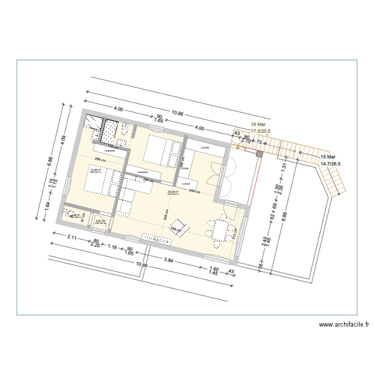 ENSUES RDC V5. Plan de 4 pièces et 58 m2