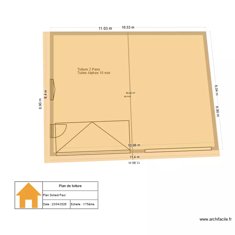 plan de toiture. Plan de 1  et 82 m²