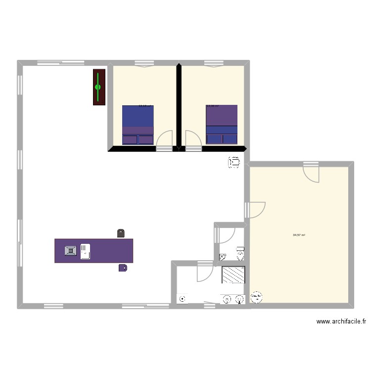 Maison projet. Plan de 3 pièces et 61 m2