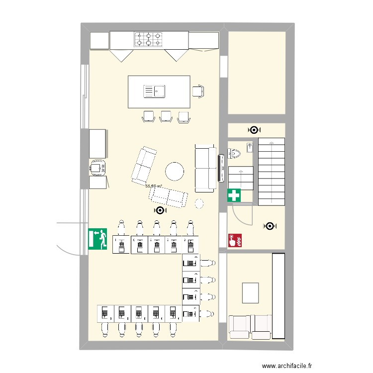 ERP. Plan de 2 pièces et 81 m2